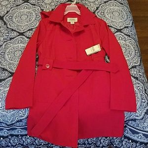 London Fog Red Trench Coat Size Small w/ hood